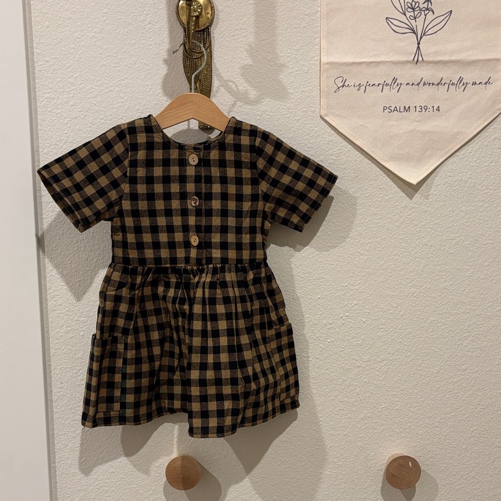 Little Cottonwood Plaid Girls Dress - Black and Tan